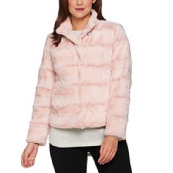 dennis basso Jackets & Blazers - DENNIS BASSO Pink Chinchilla Faux Fur Jacket